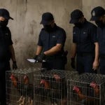people and roosters